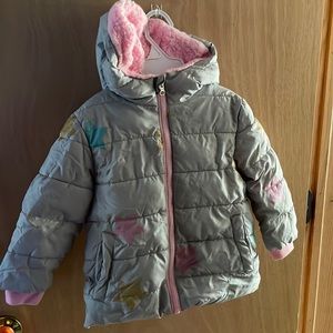 Swiss tech size 2T gray with stars and pink fleece lining jacket